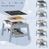 Toddler table and chairs set with reversible chalkboard and whiteboard, featuring storage and hooks for organized play.
