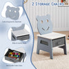 Toddler chair with bear-shaped backrest, grey color, features storage drawer and removable fabric bins for organized.