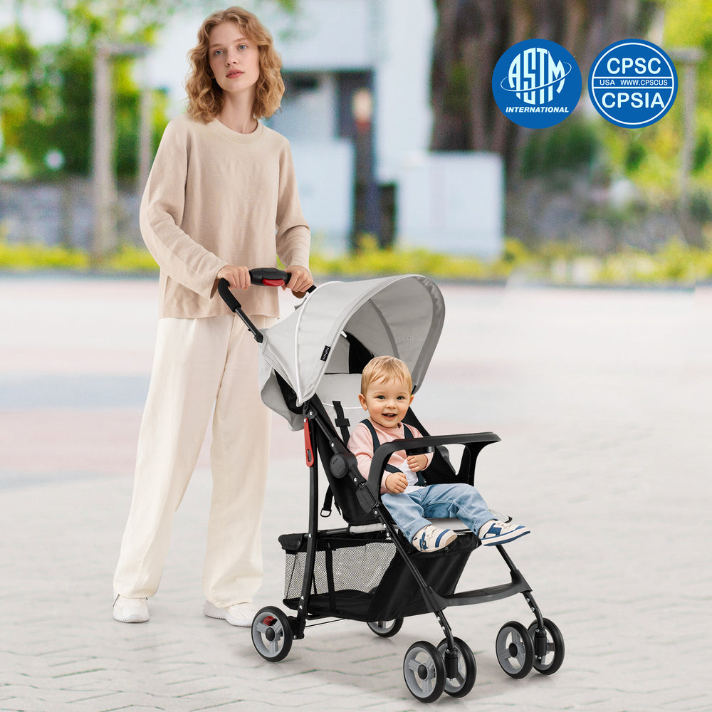 Toddler Travel Stroller for Airplane with Canopy and Adjustable Backrest-Gray - Gallery View 1 of 9