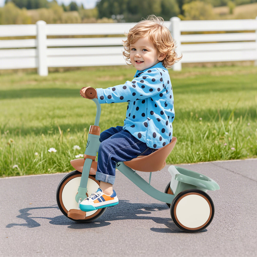 Toddler Tricycle Kids Trike with Adjustable Seat and Basket Aged 3-5 Years Old-Green - Gallery View 1 of 10