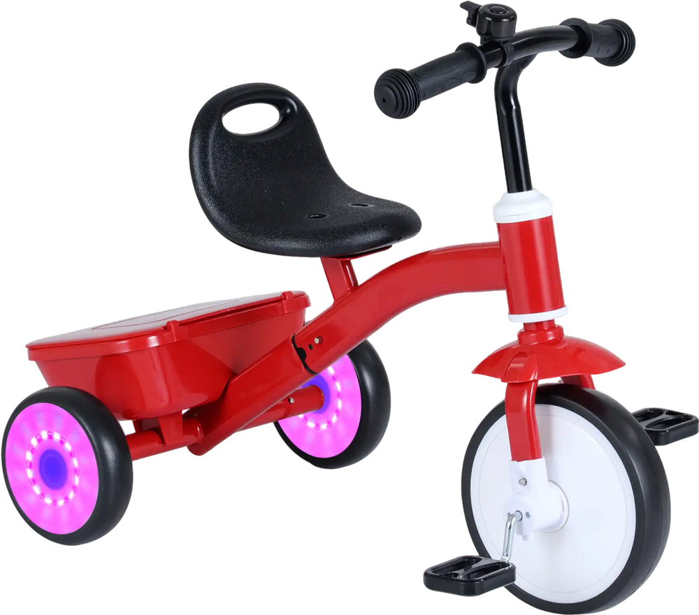 Toddler Tricycle with Glowing Wheels and 4-Level Adjustable Seat