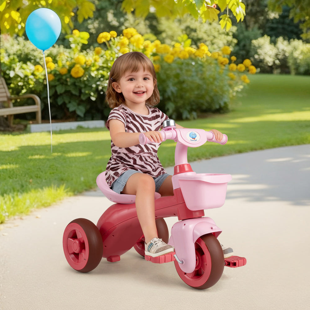 Toddler Tricycle with Limited Steering with Front Baskets and Bell-Pink - Gallery View 1 of 10