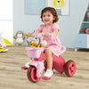 Toddler tricycle in pink with front basket, bell, and ergonomic seat, designed for kids aged 3-5 for fun riding.