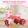 Toddler tricycle in pink with front basket, bell, and anti-slip handlebars for safe rides, suitable for ages 3-5.
