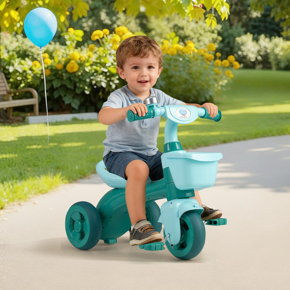 Toddler Tricycle with Limited Steering with Front Baskets and Bell-Green - Gallery View 1 of 10