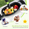 Spacious rear basket of the green toddler tricycle, perfect for stowing toys and snacks during rides.