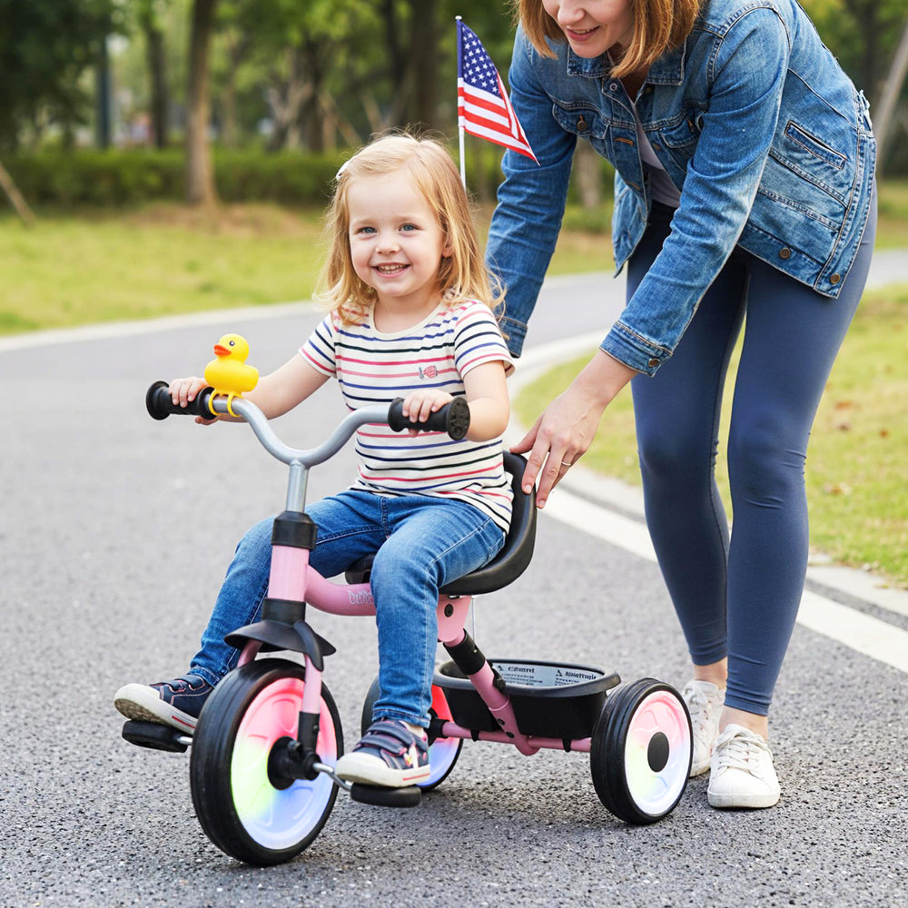Toddler Tricycle with 3-Position Seat and Storage Basket for Kids-Pink - Gallery View 1 of 11