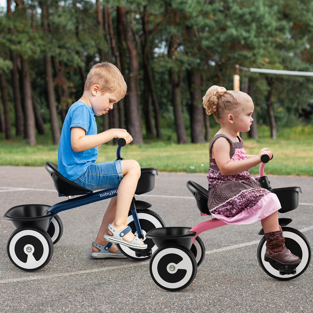 Toddler Tricycle with Adjustable Seat and Storage Baskets for 1.5-5 Years Old-Navy - Gallery View 1 of 10