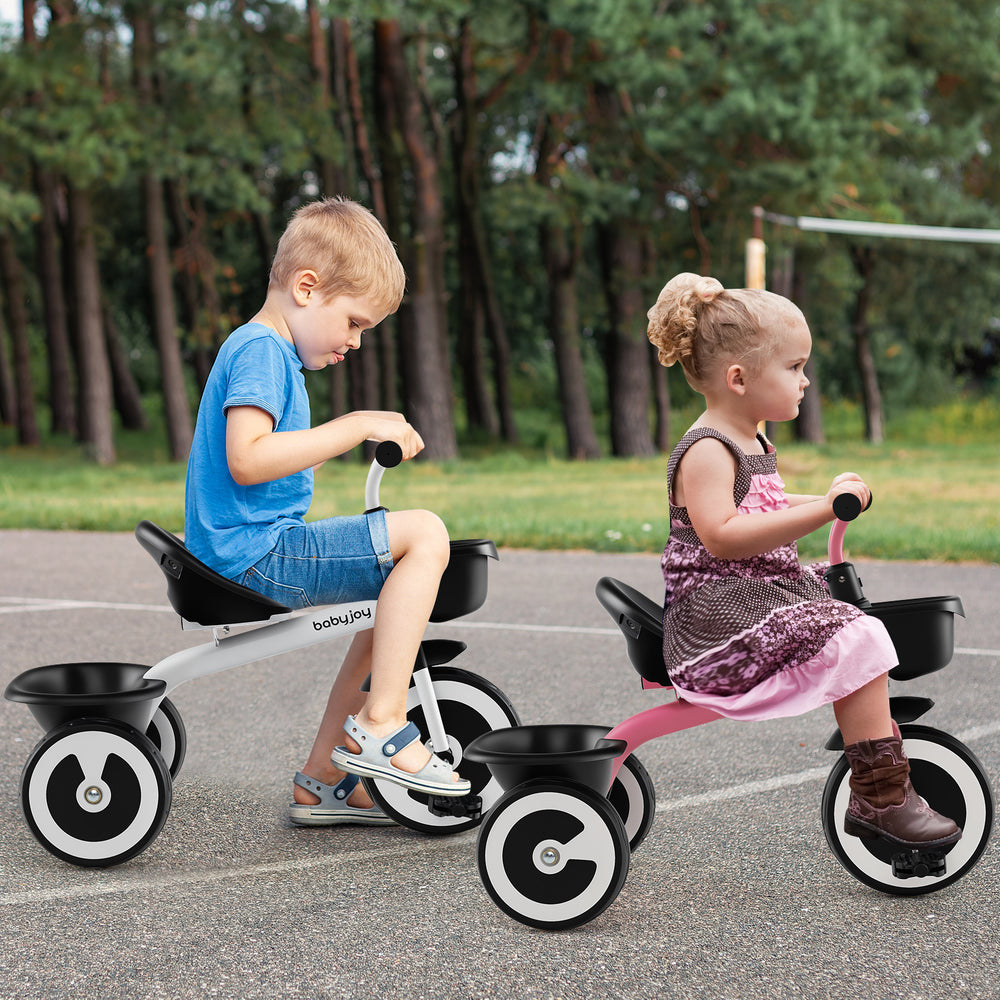 Toddler Tricycle with Adjustable Seat and Storage Baskets for 1.5-5 Years Old-White - Gallery View 1 of 10