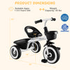 Toddler tricycle in white with adjustable seat, storage baskets, and smooth EVA wheels for ages 1.5-5 years.