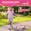 Toddlers kick scooter in pink with LED light-up wheels, featuring a wide anti-slip deck for enhanced stability and.
