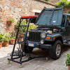Topside automotive engine creeper with adjustable height, 400 lbs capacity, and cushioned seat for comfortable vehicle.