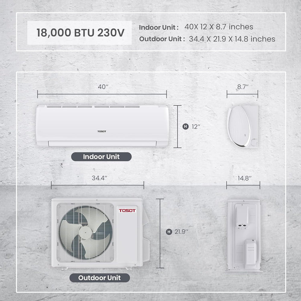 Tosot Mini-Split Air Conditioner with Heat Pump & WiFi 18,000 BTU 230V New