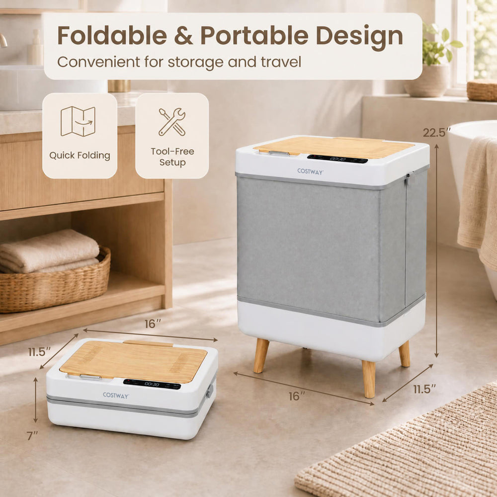 Towel warmer bucket with foldable design, 600W heating, and 9.5-gallon capacity for efficient towel storage and warming.