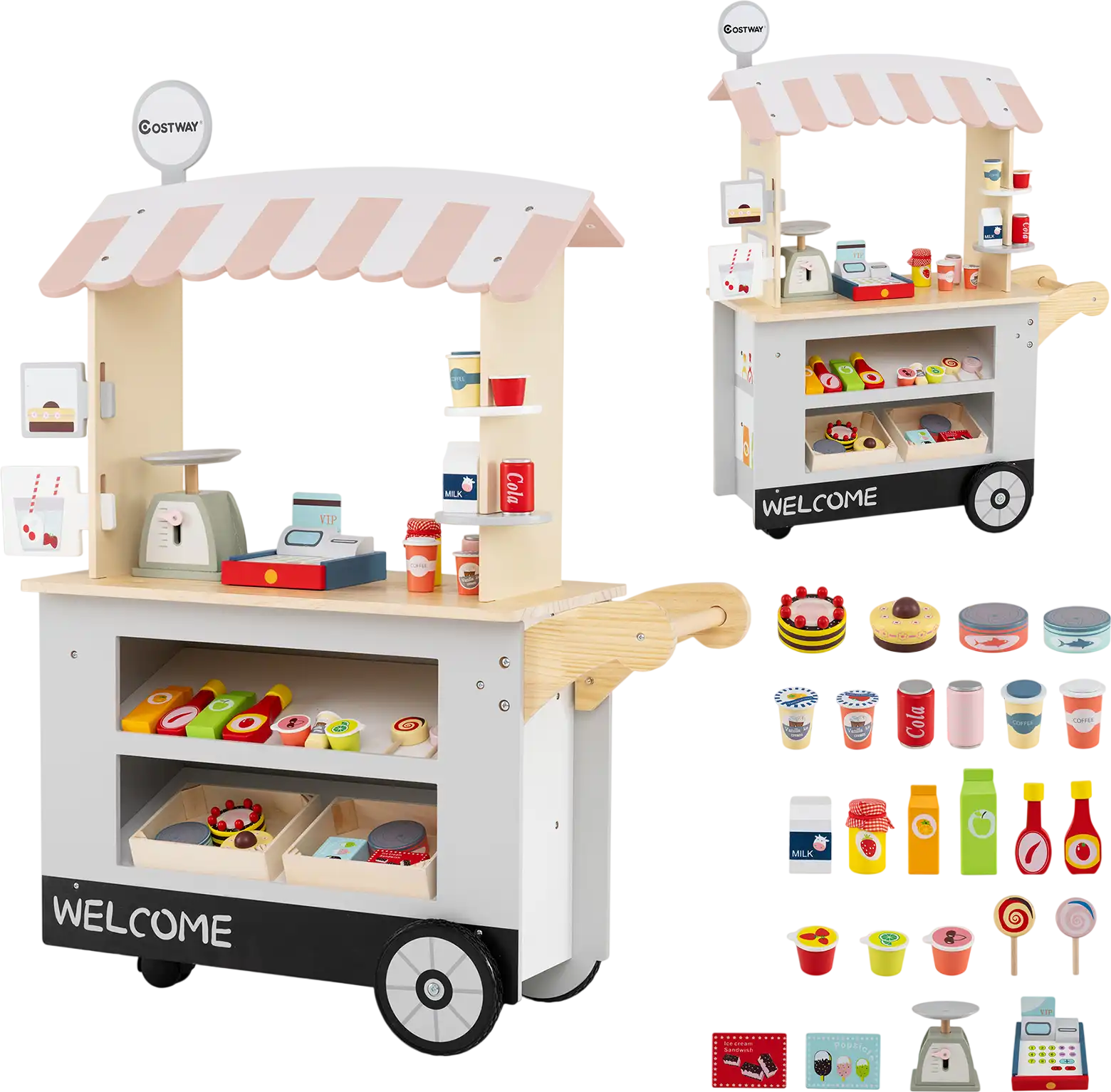 Costway Toy Food Cart Play Set POS Machine Scale 49218736 New