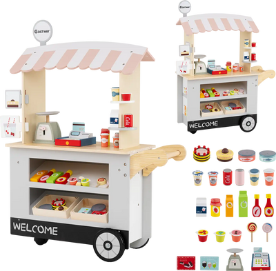 Costway Toy Food Cart Play Set POS Machine Scale 49218736 New