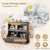 Gray toy storage organizer with 4 cubbies and spacious top for kids' books and toys, perfect for playrooms or bedrooms.