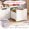 Toy storage organizer features 3 movable drawers on wheels and 5 open cubbies for easy organization in playrooms.