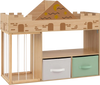 Toy storage organizer showcases a fun castle design with rounded edges, ideal for safely storing children's toys and books.