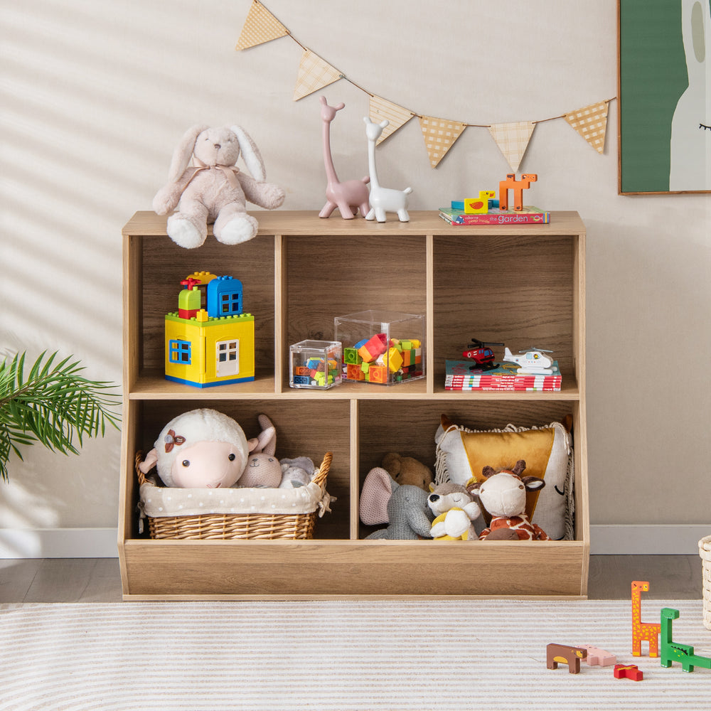 5-Cube Wooden Kids Toy Storage Organizer with Anti-Tipping Kits-Natural - Gallery View 1 of 10