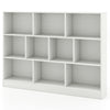 Wooden toy storage organizer with 10 open cubes in white, ideal for classrooms and nurseries, providing ample display.