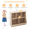 5-cube wooden kids toy storage organizer in natural finish, featuring anti-tipping kits, for playroom or bedroom use.