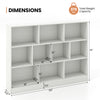 Wooden toy storage organizer with 10 open cubes, white finish, 41 inches tall, ideal for classrooms and nurseries.
