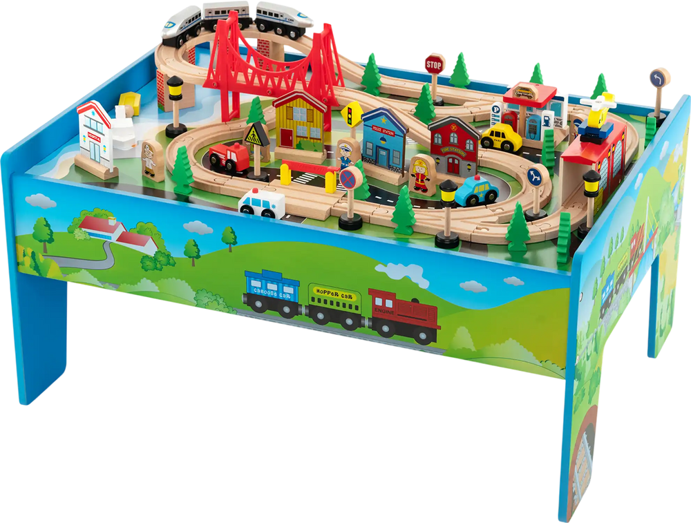 80-Piece Wooden Train Set and Table