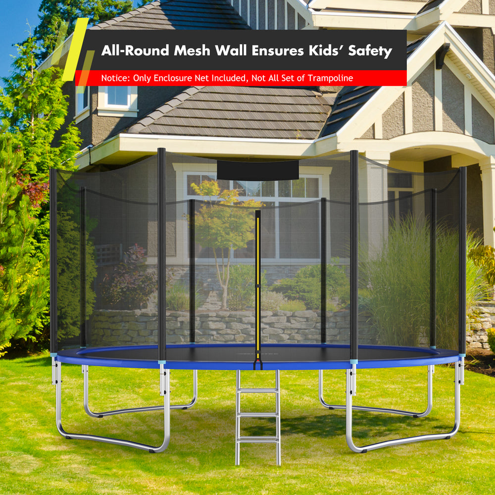 Trampoline replacement protection enclosure net for 12 ft round trampoline, featuring a double-headed zipper door for.
