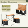 Dimensions of the 2-in-1 transforming picnic table and chairs set with storage, featuring PE rattan and acacia wood.