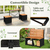 2-in-1 transforming picnic table and chairs set with storage, featuring durable PE rattan and acacia wood for outdoor.