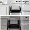 Stainless steel 12-gal trash can with soft-closing wing lids, ideal for low countertops and easy access in kitchens.