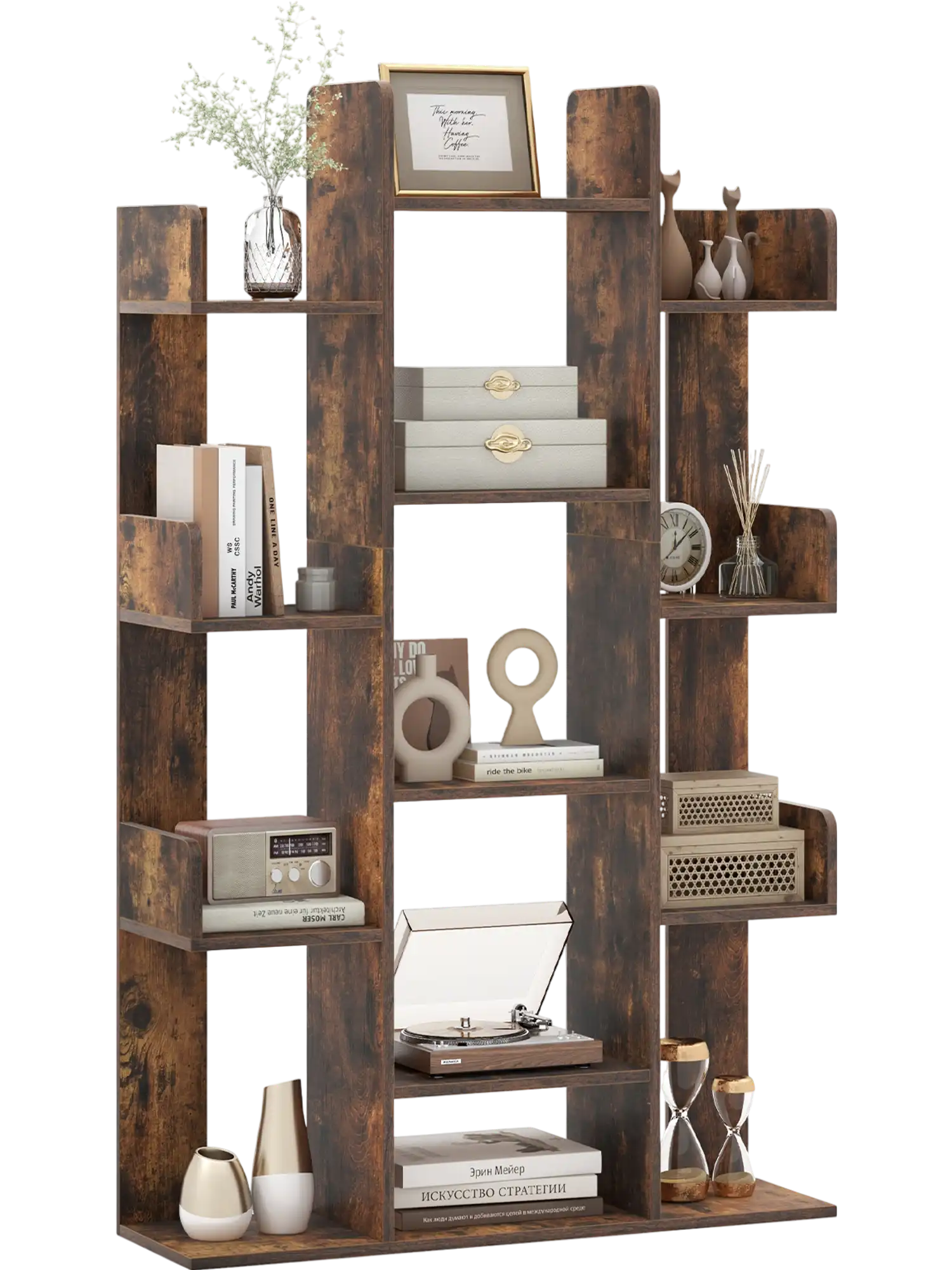 Costway Tree-Shaped Bookshelf 13-Compartment Home Office Bookcase 70324968 New