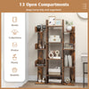 Tree-shaped bookshelf in rustic brown with 13 open compartments, ideal for organizing books and decor in any room.