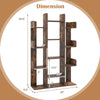 Tree-shaped bookshelf in rustic brown with 13 compartments, dimensions 55.5"x34"x9", ideal for home office organization.