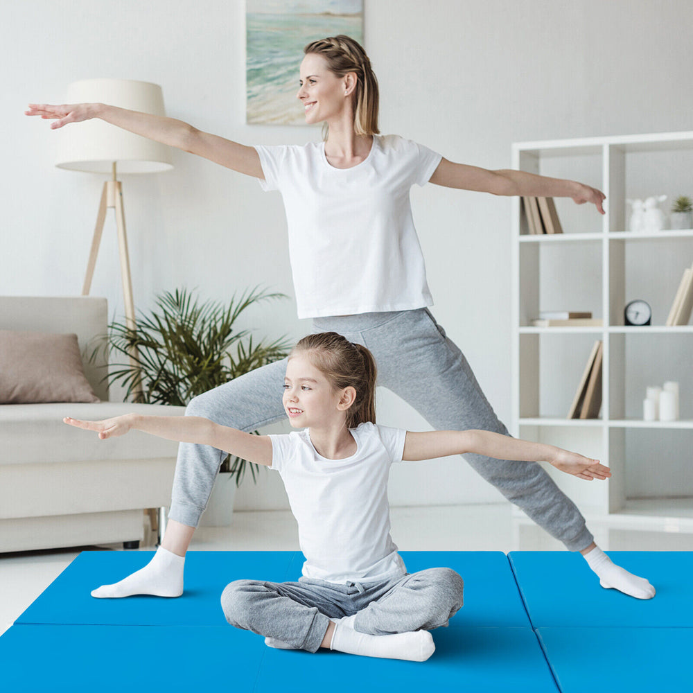6 x 2 FT Tri-Fold Gym Mat with Handles and Removable Zippered Cover-Blue - Gallery View 1 of 8