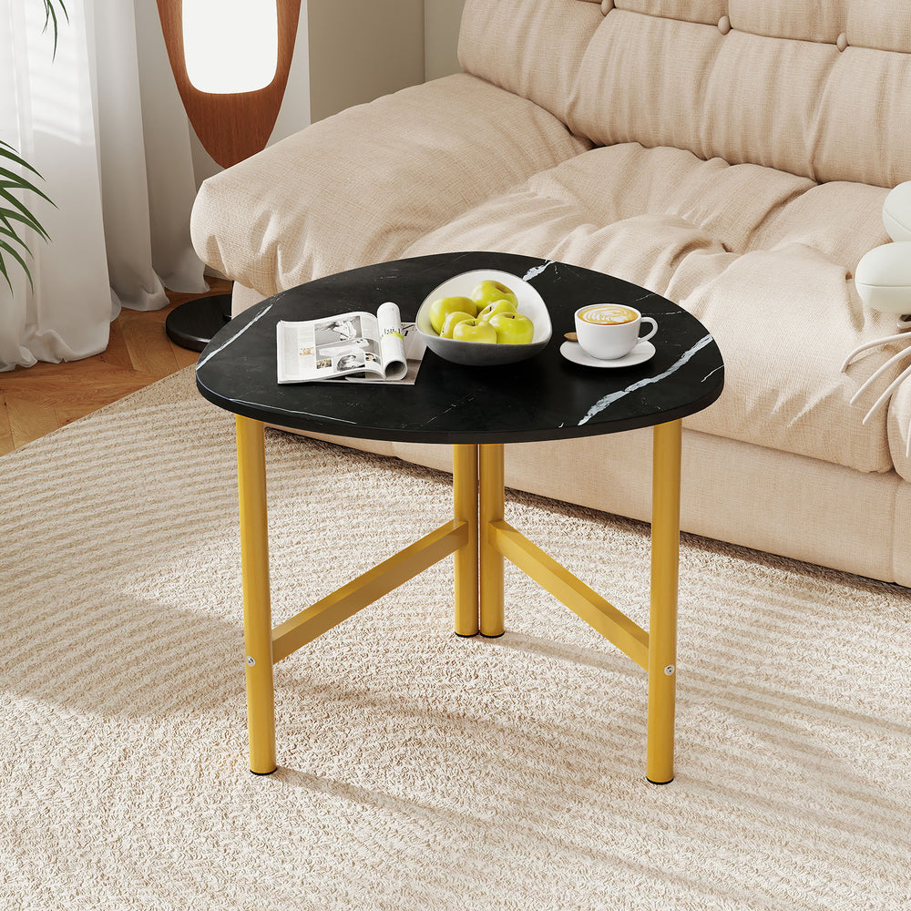Triangle Coffee Table Oval Coffee Table with Metal Legs Industrial Center Table-Black - Gallery View 1 of 10