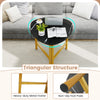 Triangle coffee table with a black oval top, heavy-duty metal legs, and non-slip foot pads for versatile use in any.