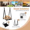 Triangle firewood rack in black with raised base, sturdy steel frame for indoor and outdoor use, easy assembly.