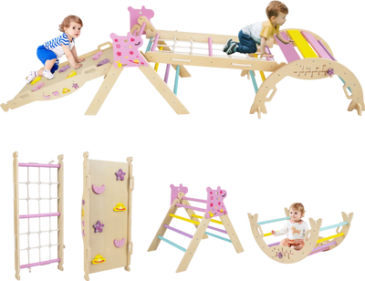 Costway 8-in-1 Foldable Baby Climbing Triangle Slide Set Astronaut Unicorn Theme 30184022 New