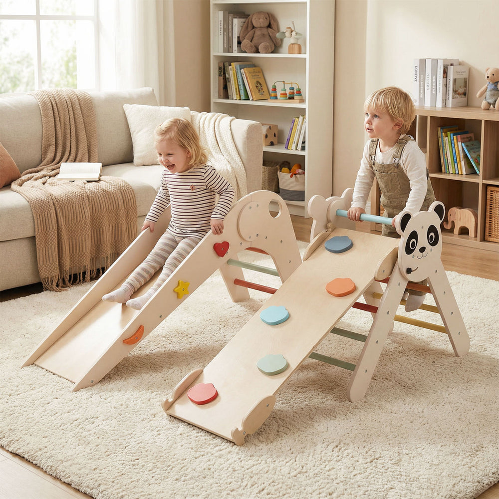 Triangle Set Foldable Kids Climbing Toys Panda-Themed Wood Montessori Climbing Set-Macaron - Gallery View 1 of 10