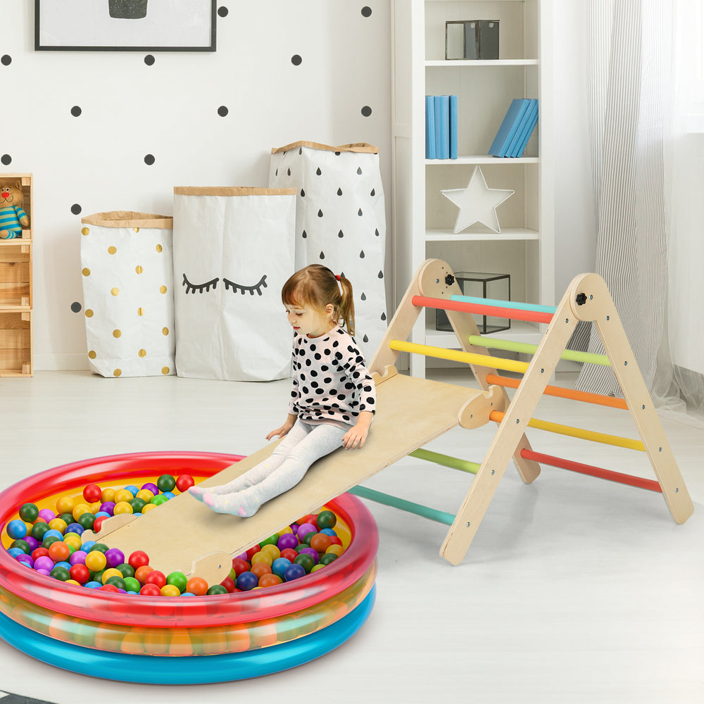 3-in-1 Climbing Set Foldable and Adjustable Kids Triangle Set-Multicolor - Gallery View 1 of 10
