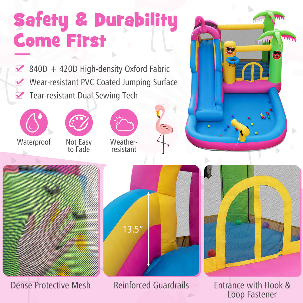 Inflatable bounce castle with water slide, made of durable 840D oxford fabric, designed for summer fun and stability.