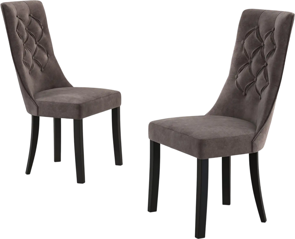 Tufted dining chairs set of 2 in gray with high backrest and padded seat, perfect for dining rooms or elegant spaces.