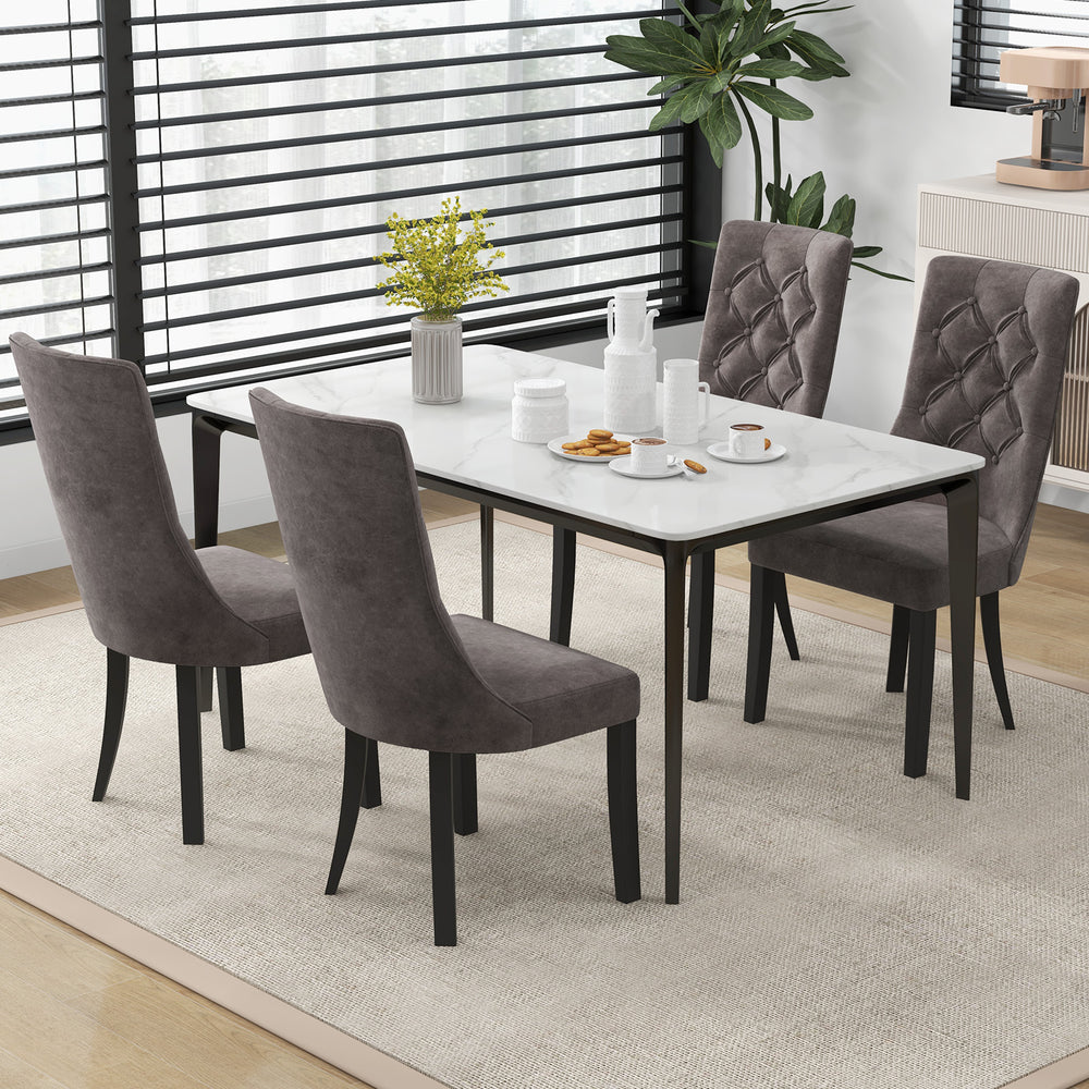 Gray tufted dining chairs set of 2 with high backrest and padded seat, perfect for elegant dining spaces.