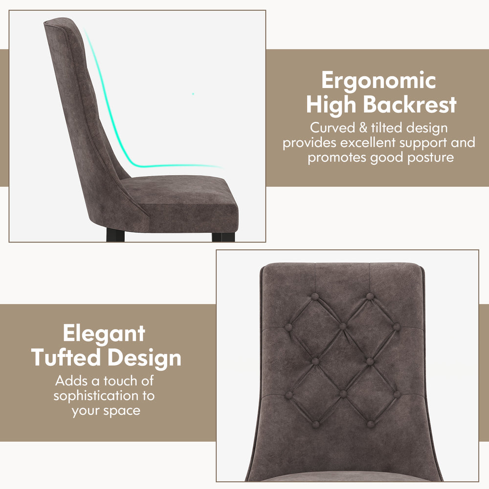 High backrest tufted dining chair in gray with padded seat, ideal for living room or restaurant use.