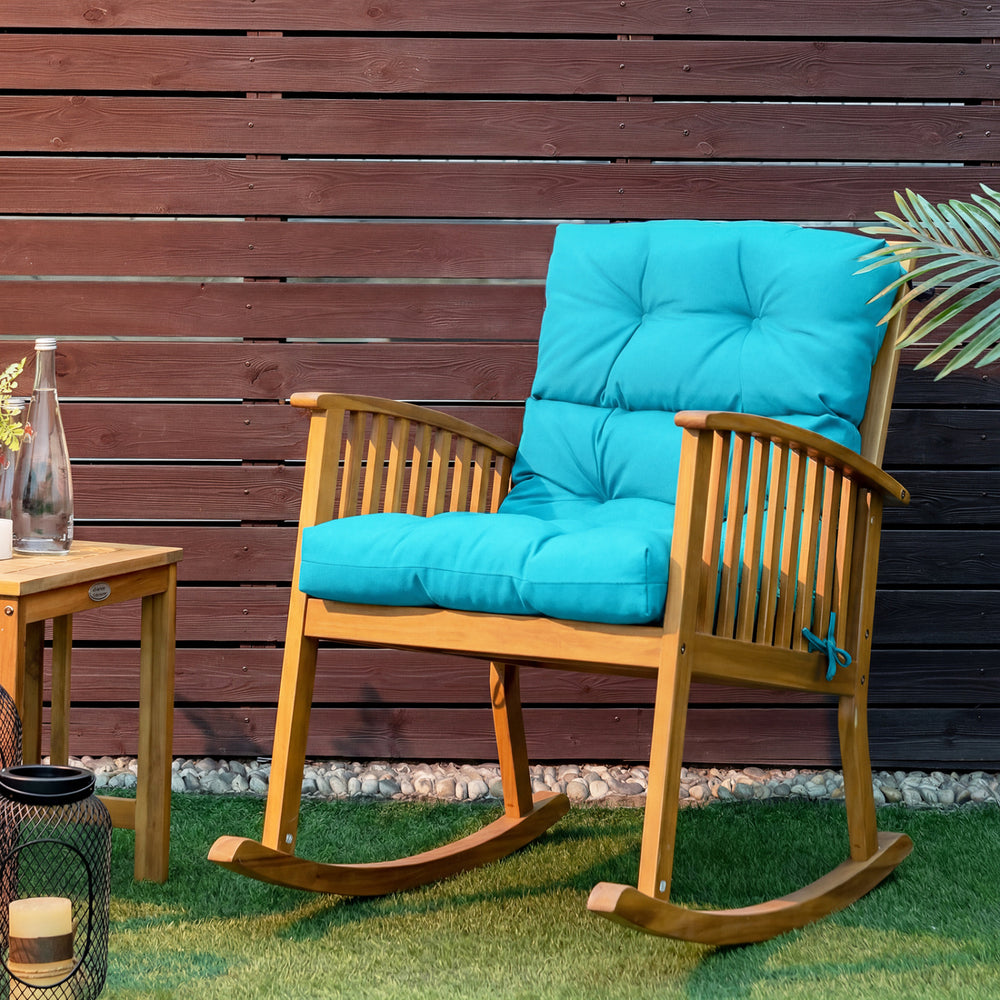 Tufted Patio High Back Chair Cushion with Non-Slip String Ties-Turquoise - Gallery View 1 of 11