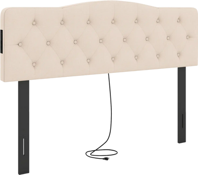 Costway Tufted Upholstered Headboard Queen/Full Bed w/ 2 AC Outlets 57628302 New
