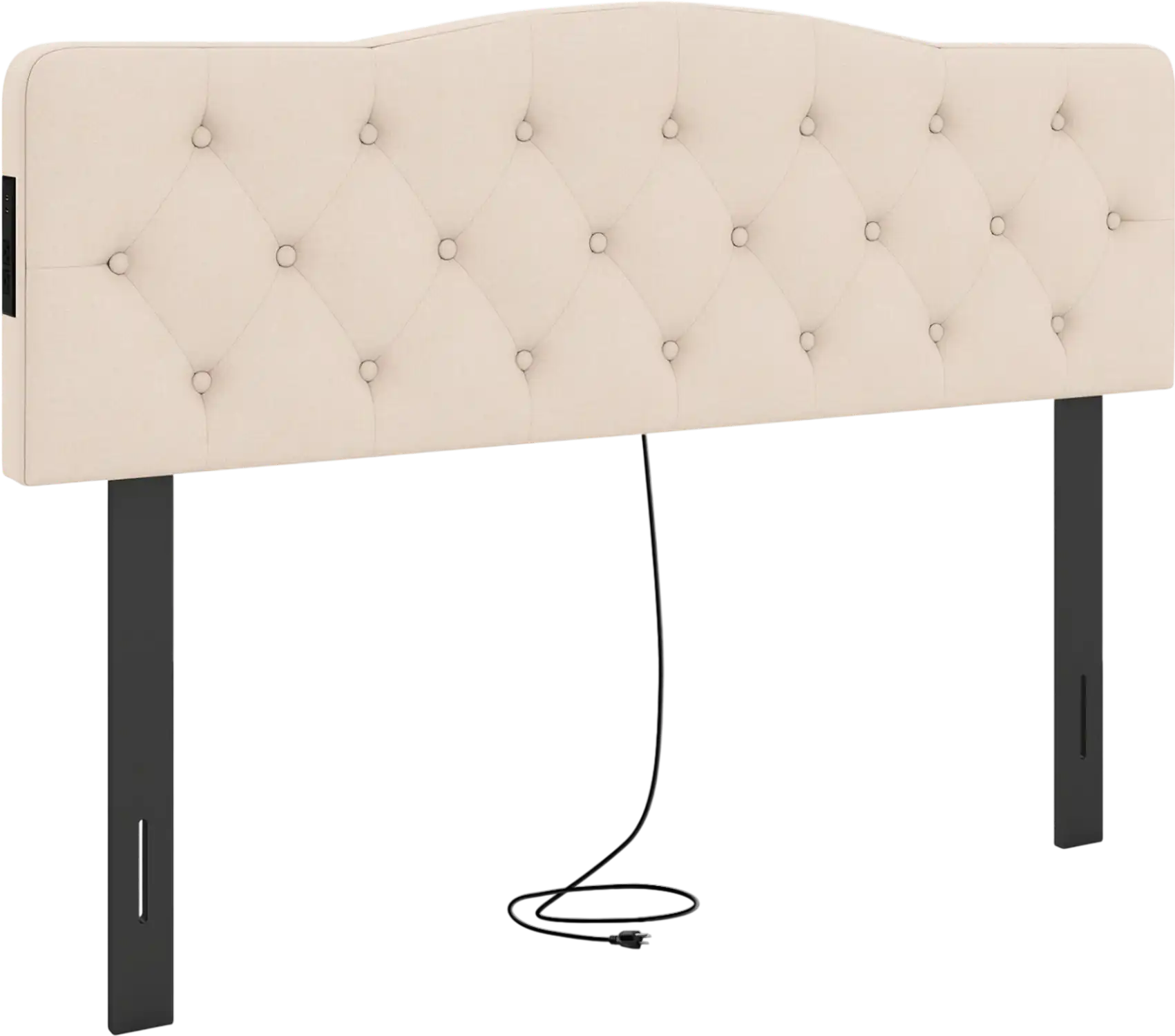Costway Tufted Upholstered Headboard Queen Full Bed w/ 2 AC Outlets 57628302 New