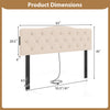 Beige tufted upholstered headboard for queen and full size beds, featuring 2 AC outlets and adjustable width.